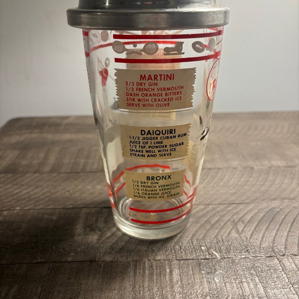 Hazel-Atlas Glass Cocktail Shaker w/ Recipes Vintage Mid Century